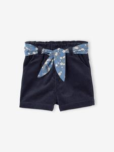 Soepel fluwelen short met riem met bloemen voor baby's marineblauw