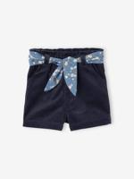 Soepel fluwelen short met riem met bloemen voor baby's marineblauw