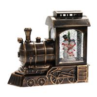 Snowglobe glitter lantaarn - trein - 21,5 x 23,5 x 10,5 cm - met licht en muziek