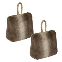 Atmosphera Deurstopper - Multipak van 2x stuks - nep bont - bruin - 17 cm - houdt deur tegen - gewic