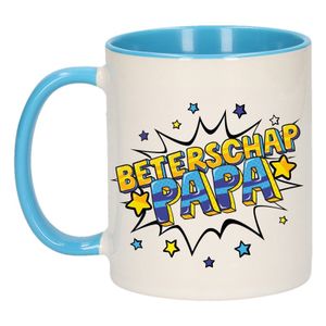 Beterschap papa cadeau mok / beker wit en blauw 300 ml