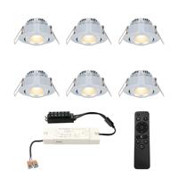 Set van 6 Sienna LED Mini Inbouwspots met trafo - 12 Volt 3 Watt 200 lumen - Dimbaar - Kantelbaar - Plat 30mm - 2700K - IP44 waterdicht - RVS