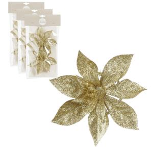 Kerstboom bloemen op clip - 6x stuks - goud - 15 cm - polystyreen - kerstornamenten