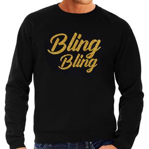 Bellatio Decorations Glitter en Glamour feest sweater heren - bling bling goud - zwart - feestkleding/trui 2XL  -