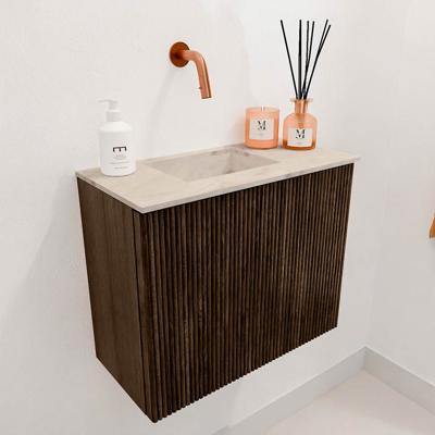 Toiletmeubel Mondiaz Joya Dlux | 50 cm | Meubelkleur Walnut | Faye wastafel Frappe Wasbak Links | Zonder kraangat(en)