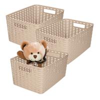 Opbergmand - 3x - Kastmand - rotan kunststof - taupe - 10 Liter - 22 x 33 x 16 cm - thumbnail