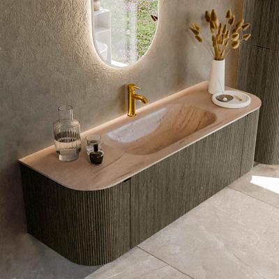 Badmeubel Mondiaz Kurve-Dlux | 140 cm | Meubelkleur Shadow | Wastafelkleur Saba | Solid surface | Wasbak midden spoelbak | 1 kraangat