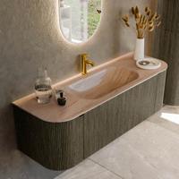 Badmeubel Mondiaz Kurve-Dlux | 140 cm | Meubelkleur Shadow | Wastafelkleur Saba | Solid surface | Wasbak midden spoelbak | 1 kraangat