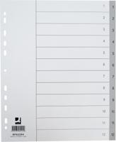Q-CONNECT tabbladen, A4, PP, 11-gaatsperforatie, met indexblad, set van 1-12, 12 tabs, grijs