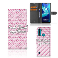 Motorola G8 Power Lite Portemonnee Hoesje Flowers Pink DTMP - thumbnail