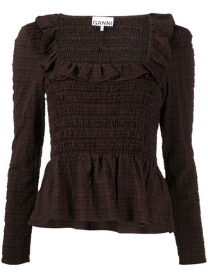GANNI blouse à fronces - Marron