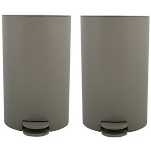 Prullenbak/pedaalemmer - 2x - kunststof - taupe - 3 liter - 15 x 27 cm - Badkamer/toilet