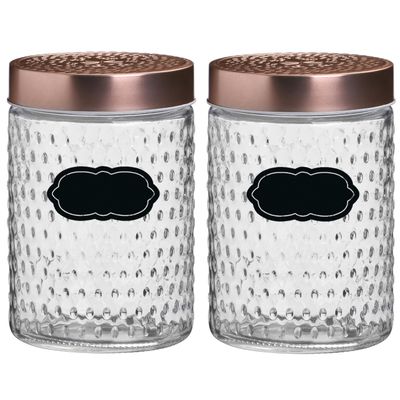 Voorraadpot/bewaarpot Blair - 4x - 1L - glas - koperen deksel - incl. etiketten