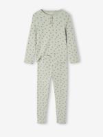 Pyjama in ribstof met tuniekkraag en bloemenmotieven saliegroen Pyjama in ribstof met tuniekkraag en bloemenmotieven saliegroen