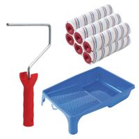 Sorex Muur verfrollers schilderen set - beugel en verfbak - 6x rollers van 18cm - anti spat rollers