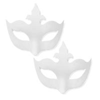 Papier mache grimeer oogmasker Venetie - 2x - wit - 25 cm - Schmink maskers