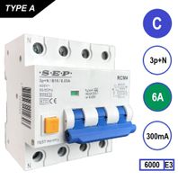 RCM4 Aardlekautomaat 3 polig+nul C6 300mA 6kA SEP