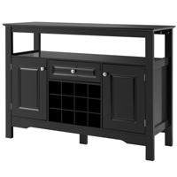 Moderne Eetkamer Buffetkast Keuken Dressoir met Kruisvormig Wijnrek Open Plank 2 Kasten & Lade 117 x 40,5 x 82,5 cm Zwart