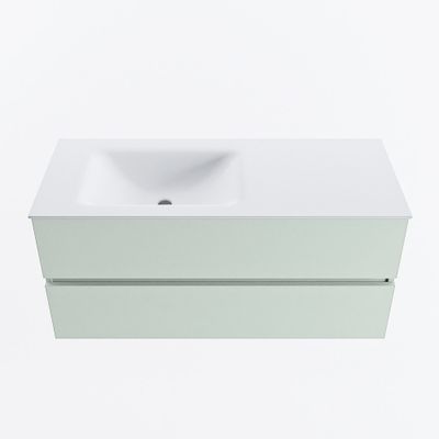 MONDIAZ VICA 110cm badmeubel onderkast Greey 2 lades. Wastafel CLOUD links zonder kraangat, kleur Talc.