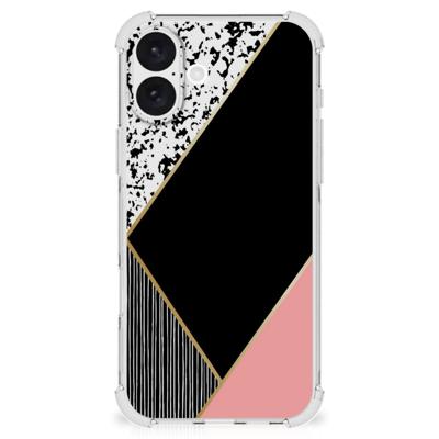 iPhone 16 Plus Shockproof Case Zwart Roze Vormen iPhone 16 Plus Shockproof Case Zwart Roze Vormen