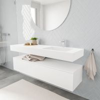 Mondiaz Alan badmeubel 150 cm talc 1 lade vrijhangend wastafel rechts 1 kraangat wit