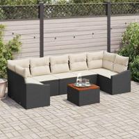 Tuinbankenset met kussen 8 pcs Zwart poly rattan
