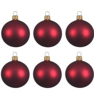 6x Donkerrode glazen kerstballen 6 cm mat