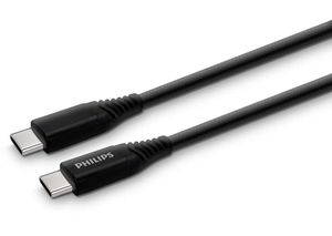 PHILIPS DLC5206C/00 Oplaadkabel - USB C naar USB C - 2 M lang - Geweven - USB 3.0 - Zwart