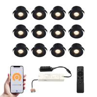 Set van 12 Cadiz Smart LED Mini Inbouwspots - Veranda spots - 12V 3W 200lm - Dimbaar - Wifi & Bluetooth - 2700K - IP44 waterdicht - Zwart