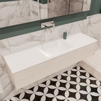 Mondiaz Lush Cloud badmeubel underlayment 150 cm 1 lade solid surface enkele spoelbak midden zonder kraangat