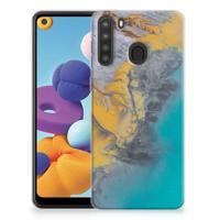 Samsung Galaxy A21 | TPU | Siliconen hoesje | Marble Blue Gold