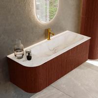 Badmeubel Mondiaz Kurve-Dlux | 125 cm cm | Meubelkleur Ruby | Wastafelkleur Frappe | Solid surface | Wasbak rechter zijde spoelbak | 1 kraangat