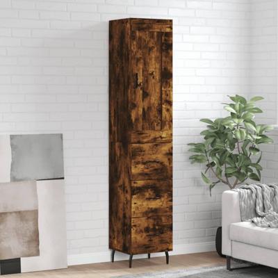 Hoge kast 34,5x34x180 cm bewerkt hout gerookt eikenkleurig