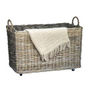 Opbergmand - op wieltjes - bruin - 90 x 55 x 53 cm - rotan - gevlochten riet - mand