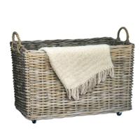 Opbergmand - op wieltjes - bruin - 90 x 55 x 53 cm - rotan - gevlochten riet - mand