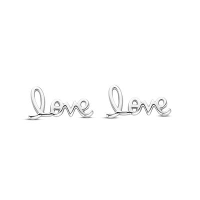 Gerhodineerd 925 zilveren oorknoppen met tekst Love - 6x12mm
