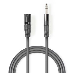 Gebalanceerde XLR-Audiokabel | XLR 3-pins male - 6,35 mm male | 5,0 m | Grijs