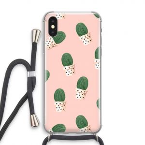 Cactusprint roze: iPhone X Transparant Hoesje met koord