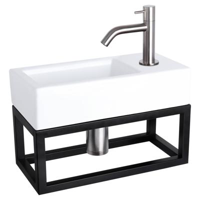 Differnz Ravo fonteinset keramiek - kraan gebogen - met handdoekrek - 38.5 x 18.5 x 9 cm - mat chroom