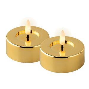 Lumineo LED theelichtjes/waxinelichtjes - 2x st - metallic goud - D7 x H3 cm