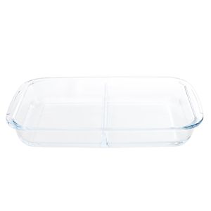 Rechthoekige glazen 2-vaks ovenschaal 3,2 liter 34 x 21 x 5 cm