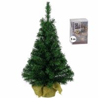 Kleine kerstboom groen 45 cm inclusief warm witte kerstverlichting - thumbnail