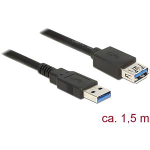 Delock USB-kabel USB 3.2 Gen1 (USB 3.0 / USB 3.1 Gen1) USB-A stekker, USB-A bus 1.50 m Zwart Vergulde steekcontacten 85055