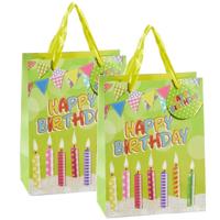 Cepewa verjaardag giftbags/cadeau tasjes - 6x - groen - happy birthday - kaarsjes - 17 x 23 x 9 cm