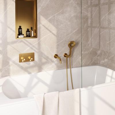 BRAUER Stripe Thermostatische Badkraan - drukknoppen - SET 04 - inbouw - uitloop - 3-standen handdouche - doucheslang - wandaansluitbocht - goud geborsteld PVD 5-GG-364
