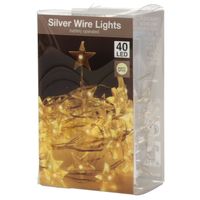 Draadverlichting sterren lampjes aan zilverdraad op batterij warm wit 40 lampjes 200 cm - Lichtsnoeren - thumbnail
