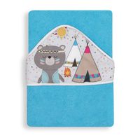 Interbaby Badcape Indianenbeer Junior 100 Cm Katoen Blauw - thumbnail