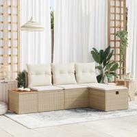4-delige Tuinbankenset met kussens poly rattan beige