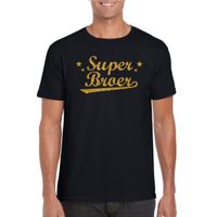 Super broer cadeau t-shirt met gouden glitters op zwart voor heren - thumbnail