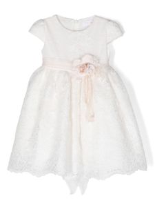 Mimilù floral-lace short-sleeve dress - Blanc